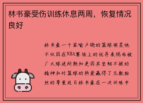 林书豪受伤训练休息两周，恢复情况良好
